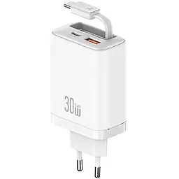 Мережевий зарядний пристрій Usams US-CC296 Xiang Ser. 30w GaN PD USB-C/USB-A ports charger + USB-C cable white - фото Мережевий зарядний пристрій Usams US-CC296 Xiang Ser. 30w GaN PD USB-C/USB-A ports charger + USB-C cable white