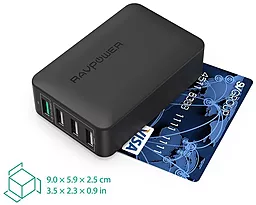 Мережевий зарядний пристрій з швидкою зарядкою RavPower USB Qualcomm Quick Charge 3.0 40W 4-Port Desktop Charging Station Black (RP-PC024) - мініатюра 3
