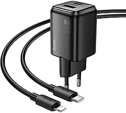 Сетевое зарядное устройство Hoco N53 30w PD/QC USB-C/USB-A prots fast charger + USB-C to Lightning cable black - фото Сетевое зарядное устройство Hoco N53 30w PD/QC USB-C/USB-A prots fast charger + USB-C to Lightning cable black