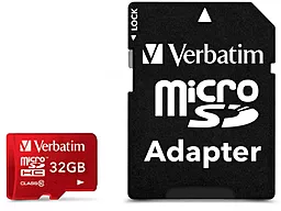 Карта памяти Verbatim microSDHC 32GB Premium Class 10 UHS-I U1 + SD-адаптер (#44044)