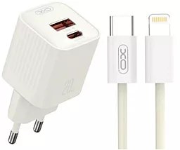 Сетевое зарядное устройство XO L147 20w PD USB-C/USB-A ports charger + USB-C to Lightning cable beige - фото Сетевое зарядное устройство XO L147 20w PD USB-C/USB-A ports charger + USB-C to Lightning cable beige