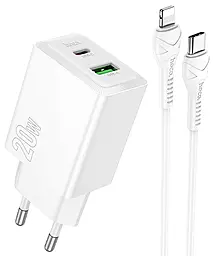 Мережевий зарядний пристрій Hoco N69 Nuevo 20w PD USB-C/USB-A ports charger + USB-C to Lightning cable white - фото Мережевий зарядний пристрій Hoco N69 Nuevo 20w PD USB-C/USB-A ports charger + USB-C to Lightning cable white