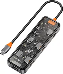 Мультипортовый USB Type-C хаб WIWU Cyber CB008 8-in-1 black - фото Мультипортовый USB Type-C хаб WIWU Cyber CB008 8-in-1 black