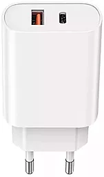 Сетевое зарядное устройство WIWU Wi-U002 20W PD/QC3.0 USB-C/USB-A White - фото Сетевое зарядное устройство WIWU Wi-U002 20W PD/QC3.0 USB-C/USB-A White