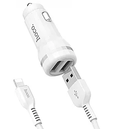Автомобильное зарядное устройство Hoco Z27 Staunch 2.4a 2USB-A ports home charger + lightning cable white
