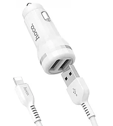 Автомобильное зарядное устройство Hoco Z27 2.4a 2xUSB-A ports car charger + Lightning cable white - фото Автомобильное зарядное устройство Hoco Z27 2.4a 2xUSB-A ports car charger + Lightning cable white