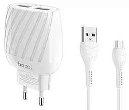 Сетевое зарядное устройство Hoco C78A 2.4a 2xUSB-A ports charger + micro USB cable white - фото Сетевое зарядное устройство Hoco C78A 2.4a 2xUSB-A ports charger + micro USB cable white