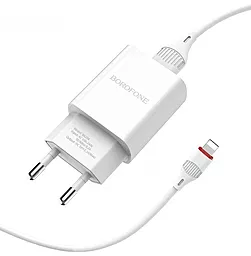 Сетевое зарядное устройство Borofone BA20A Sharp 2.1a home charger + Lightning cable white - фото Сетевое зарядное устройство Borofone BA20A Sharp 2.1a home charger + Lightning cable white