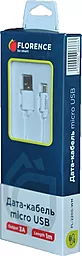 Кабель USB Florence 15W 3A micro USB Cable White (FL-2200-WM) - миниатюра 3