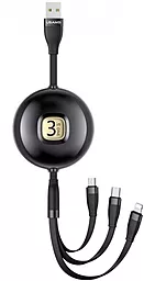 Універсальний кабель Usams U69 Retractable 3-in-1 USB-A to Type-C/Lightning/micro USB 10w 1м сable Black - фото Універсальний кабель Usams U69 Retractable 3-in-1 USB-A to Type-C/Lightning/micro USB 10w 1м сable Black