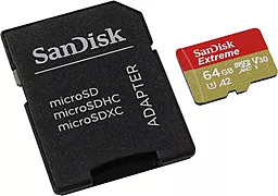 Карта памяти SanDisk microSDXC 64GB Extreme Class 10 UHS-I U3 V30 A2 + SD-адаптер (SDSQXA2-064G-GN6MA)