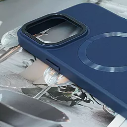 Чехол Epik Bonbon Leather Metal Style with MagSafe для Apple iPhone 13 Navy Blue - миниатюра 2
