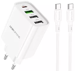 Сетевое зарядное устройство Borofone BA79A Clever 20w PD 3xUSB-A/USB-C ports charger + USB-C to USB-C cable white - фото Сетевое зарядное устройство Borofone BA79A Clever 20w PD 3xUSB-A/USB-C ports charger + USB-C to USB-C cable white