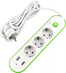Мережевий фільтр (подовжувач) XoKo XK-SP-3-2 3роз. 2USB 1.8м білий - фото Мережевий фільтр (подовжувач) XoKo XK-SP-3-2 3роз. 2USB 1.8м білий