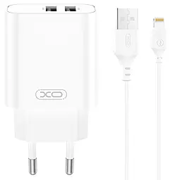 Мережевий зарядний пристрій XO CE34 2.4a 2xUSB-A home charger + Lightning cable white - фото Мережевий зарядний пристрій XO CE34 2.4a 2xUSB-A home charger + Lightning cable white