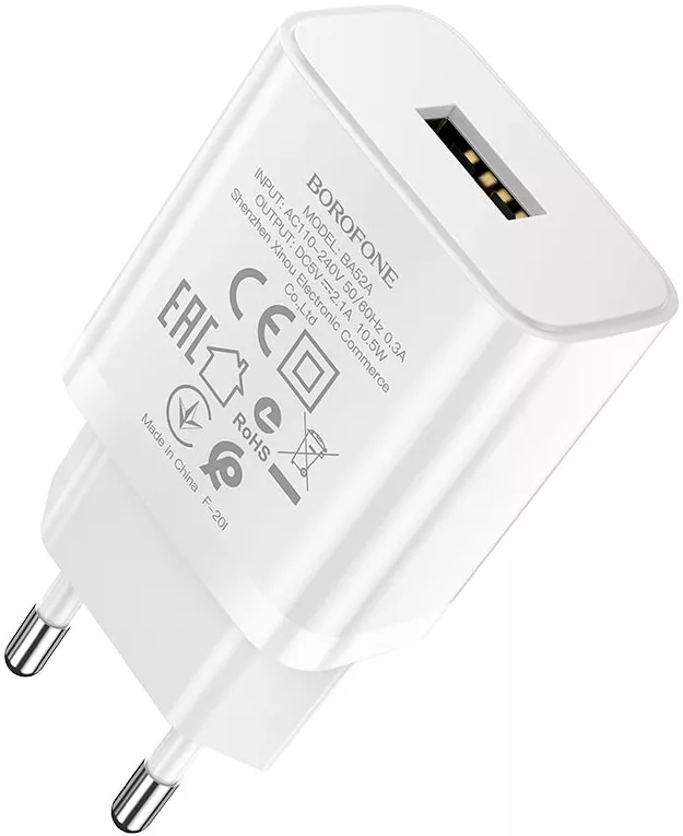 Сетевое зарядное устройство Borofone BA52A Gamble 2.1a home charger + micro USB cable white - фото 5
