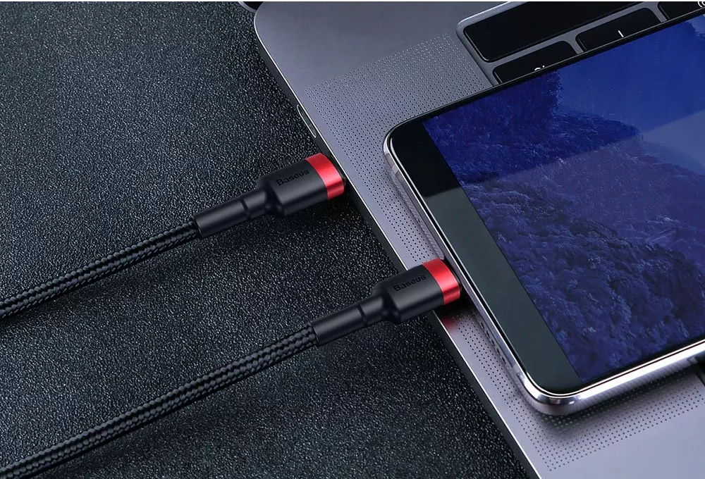 Кабель Baseus Cafule USB Type-C - Type-C 60w 3a 2м PD cable Black/Red (CATKLF-H91) - фото 9