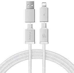 Универсальный кабель Baseus Versatile 4-in-1 USB-A/Type-C to Type-C/Lightning 60w 3a 1м PD cable White (P10383000211-00) - фото Универсальный кабель Baseus Versatile 4-in-1 USB-A/Type-C to Type-C/Lightning 60w 3a 1м PD cable White (P10383000211-00)