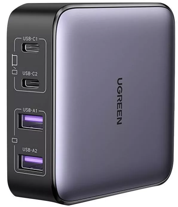 Сетевое зарядное устройство Ugreen CD327 65w 2xUSB-C/2xUSB-A ports fast charger grey (90747) - фото 1