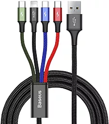 Універсальний кабель Baseus Rapid Series 4-in-1 USB-A to Type-C/Lightning/2xmicro USB 18w 3.5a 1.2м сable Black (CA1T4-C01) - фото Універсальний кабель Baseus Rapid Series 4-in-1 USB-A to Type-C/Lightning/2xmicro USB 18w 3.5a 1.2м сable Black (CA1T4-C01)