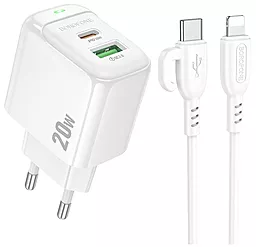 Мережевий зарядний пристрій Borofone BAS44A 20w PD/QC USB-C/USB-A ports charger + USB-C to Lightning cable white - фото Мережевий зарядний пристрій Borofone BAS44A 20w PD/QC USB-C/USB-A ports charger + USB-C to Lightning cable white