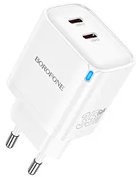 Сетевое зарядное устройство Borofone BA85A 35w GaN PD 2xUSB-C ports charger white - фото Сетевое зарядное устройство Borofone BA85A 35w GaN PD 2xUSB-C ports charger white