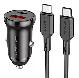 Автомобильное зарядное устройство Borofone BZ18A 20w PD USB-C/USB-A ports car charger + USB-C to USB-C cable black - фото Автомобильное зарядное устройство Borofone BZ18A 20w PD USB-C/USB-A ports car charger + USB-C to USB-C cable black