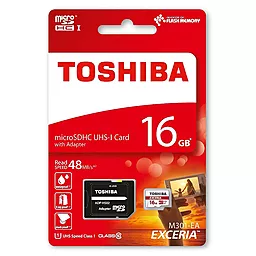 Карта памяти Toshiba microSDHC 16 GB Exceria Class 10 UHS-I U1 + SD-адаптер (THN-M302R0160EA) - миниатюра 3