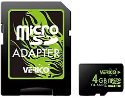 Карта памяти Verico microSDHC 4GB Class 4 + SD-адаптер (VFE1-04G-V1E)