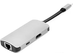 Мультипортовый USB Type-C хаб PowerPlant USB-C -> HDMI 4K, USB 3.0, USB Type-C, RJ45 Grey (CA911691) - миниатюра 2