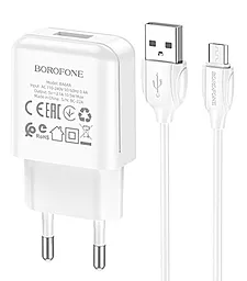 Сетевое зарядное устройство Borofone BA64A 2.1a home ports + micro USB cable white - фото Сетевое зарядное устройство Borofone BA64A 2.1a home ports + micro USB cable white