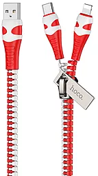 Універсальний кабель Hoco U97 2-in-1 USB-A to Type-C/Lightning 12w 2.4a 1м cable Red/White - фото Універсальний кабель Hoco U97 2-in-1 USB-A to Type-C/Lightning 12w 2.4a 1м cable Red/White