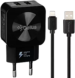 Сетевое зарядное устройство Gelius GU-HC02 Ultra Prime 2.1a 2xUSB-A ports charger + Lightning cable black