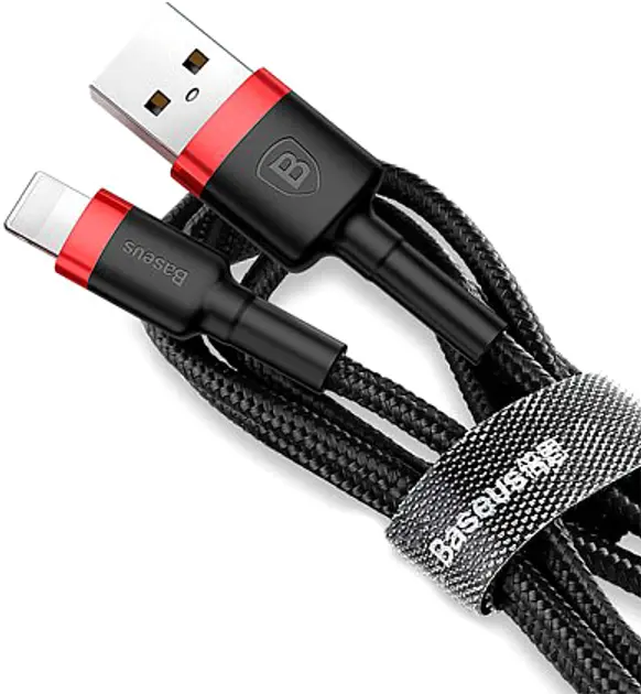 Кабель Baseus Cafule USB-A - Lightning 12w 2.4a 1м cable Black/Red (CALKLF-B19) - фото 2