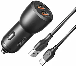 Автомобільний зарядний пристрій XO CC55 18w QC3.0 2xUSB-A ports car charger + Lightning cable black - фото Автомобільний зарядний пристрій XO CC55 18w QC3.0 2xUSB-A ports car charger + Lightning cable black