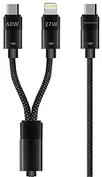 Универсальный кабель WUW X220 2-in-1 USB Type-C to Type-C/Lightning 60w 3a 1.2м PD cable Black - фото Универсальный кабель WUW X220 2-in-1 USB Type-C to Type-C/Lightning 60w 3a 1.2м PD cable Black