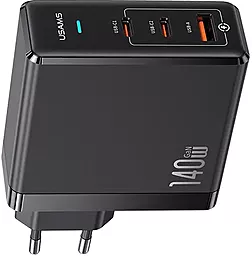 Сетевое зарядное устройство Usams 140w PD/QC GaN 2xUSB-C/USB-A ports + USB-C/USB-C cable fast charger black (US-CC168) - миниатюра 3