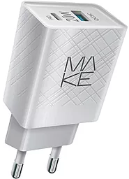 Сетевое зарядное устройство с быстрой зарядкой MAKE 20w PD USB-C/USB-A ports charger white (MCW-324PWH)