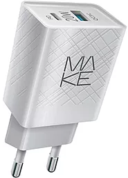 Сетевое зарядное устройство с быстрой зарядкой MAKE 20w PD USB-C/USB-A ports charger white (MCW-324PWH) - фото Сетевое зарядное устройство с быстрой зарядкой MAKE 20w PD USB-C/USB-A ports charger white (MCW-324PWH)