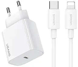 Мережевий зарядний пристрій Usams Kit-Yi 20w PD USB-C fast charger + USB-C to Lightning cable white (OYXLTZ02) - фото Мережевий зарядний пристрій Usams Kit-Yi 20w PD USB-C fast charger + USB-C to Lightning cable white (OYXLTZ02)
