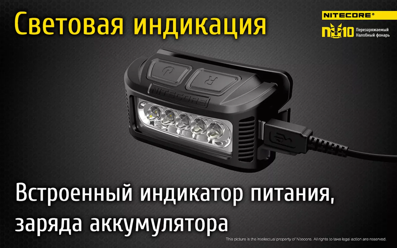 Налобний ліхтарик Nitecore NU10 (акумуляторний) Жовтий - фото 17