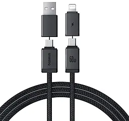 Универсальный кабель Baseus Versatile 4-in-1 USB-A/Type-C to Type-C/Lightning 60w 3a 0.6м PD cable Black (P10383000121-00) - фото Универсальный кабель Baseus Versatile 4-in-1 USB-A/Type-C to Type-C/Lightning 60w 3a 0.6м PD cable Black (P10383000121-00)