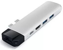 Мультипортовый USB Type-C хаб (концентратор) Satechi USB-C -> HDMI/USB 3.02/USB Type-C/ Ethernet/Card Reader Silver (ST-TCPHES)