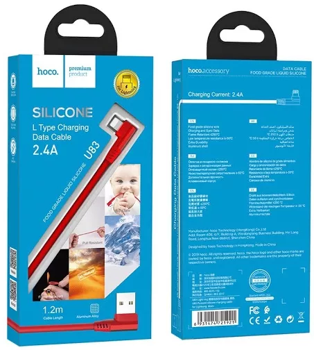 Кабель Hoco U83 Puissant Silicone USB-A - Lightning 12w 2.4a 1.2м cable Red - фото 4