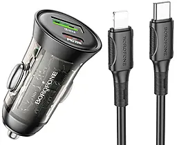 Автомобільний зарядний пристрій Hoco BZ26A Shadow 43w PD USB-C/USB-A ports car charger + USB-C to Lightning cable black - фото Автомобільний зарядний пристрій Hoco BZ26A Shadow 43w PD USB-C/USB-A ports car charger + USB-C to Lightning cable black