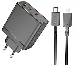 Сетевое зарядное устройство Borofone BN12 Manager 65w PD 2xUSB-C/USB-A ports fast charger + USB-C to USB-C cable black