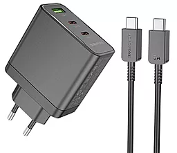Сетевое зарядное устройство Borofone BN12 Manager 65w PD 2xUSB-C/USB-A ports fast charger + USB-C to USB-C cable black - фото Сетевое зарядное устройство Borofone BN12 Manager 65w PD 2xUSB-C/USB-A ports fast charger + USB-C to USB-C cable black