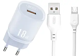 Мережевий зарядний пристрій XO 157 18w QC3.0 USB-A home charger + micro USB cable blue - фото Мережевий зарядний пристрій XO 157 18w QC3.0 USB-A home charger + micro USB cable blue