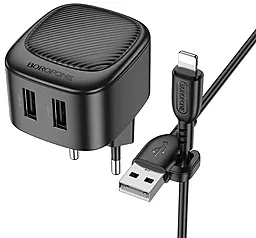 Сетевое зарядное устройство Borofone BAS21A Special 2a 2xUSB-A ports charger + Lightning cable black - фото Сетевое зарядное устройство Borofone BAS21A Special 2a 2xUSB-A ports charger + Lightning cable black