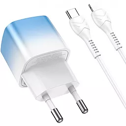 Сетевое зарядное устройство Hoco C101A Single Port PD20W + USB Type-C - Lightning Cable Ice Blue - миниатюра 2